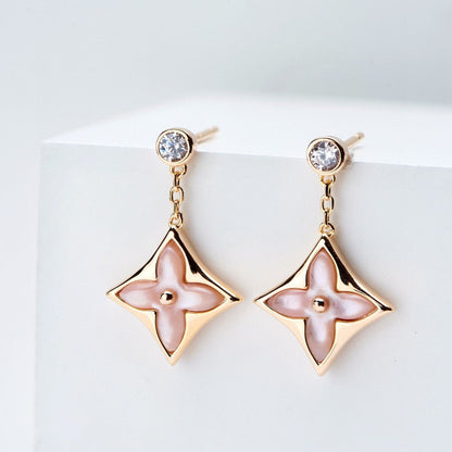 [Okajuri Jewelry]DOUBLE STAR PINK GOLD MOP DROP EARRINGS