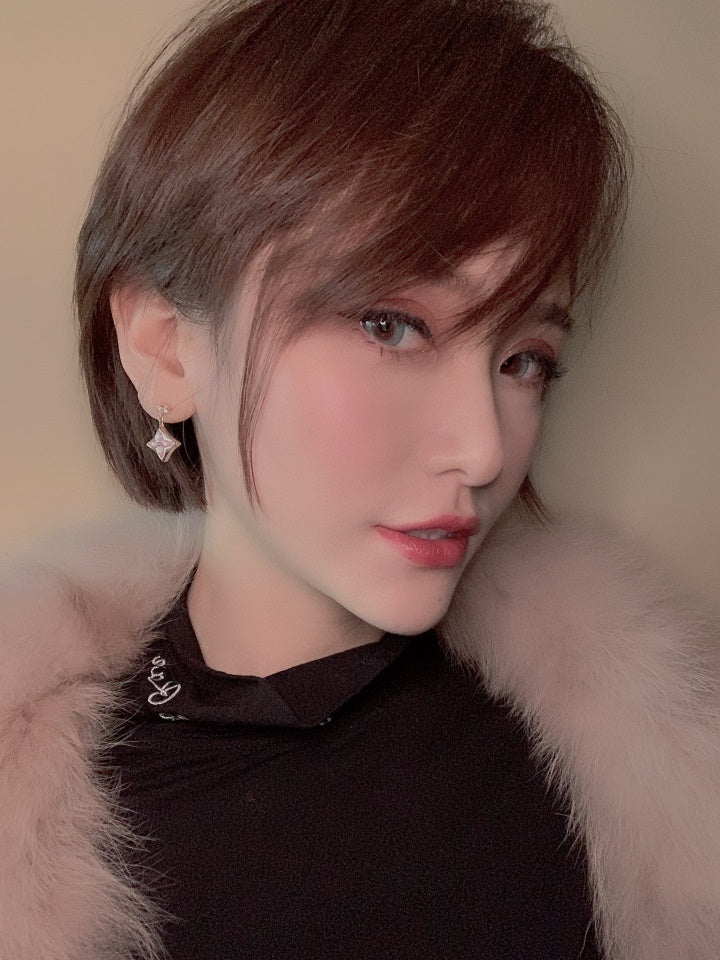 [Okajuri Jewelry]DOUBLE STAR PINK GOLD MOP DROP EARRINGS