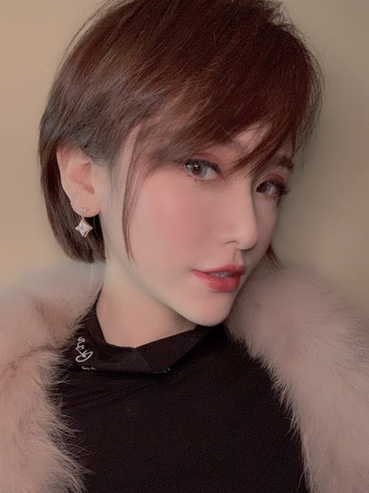 [Okajuri Jewelry]DOUBLE STAR PINK GOLD MOP DROP EARRINGS