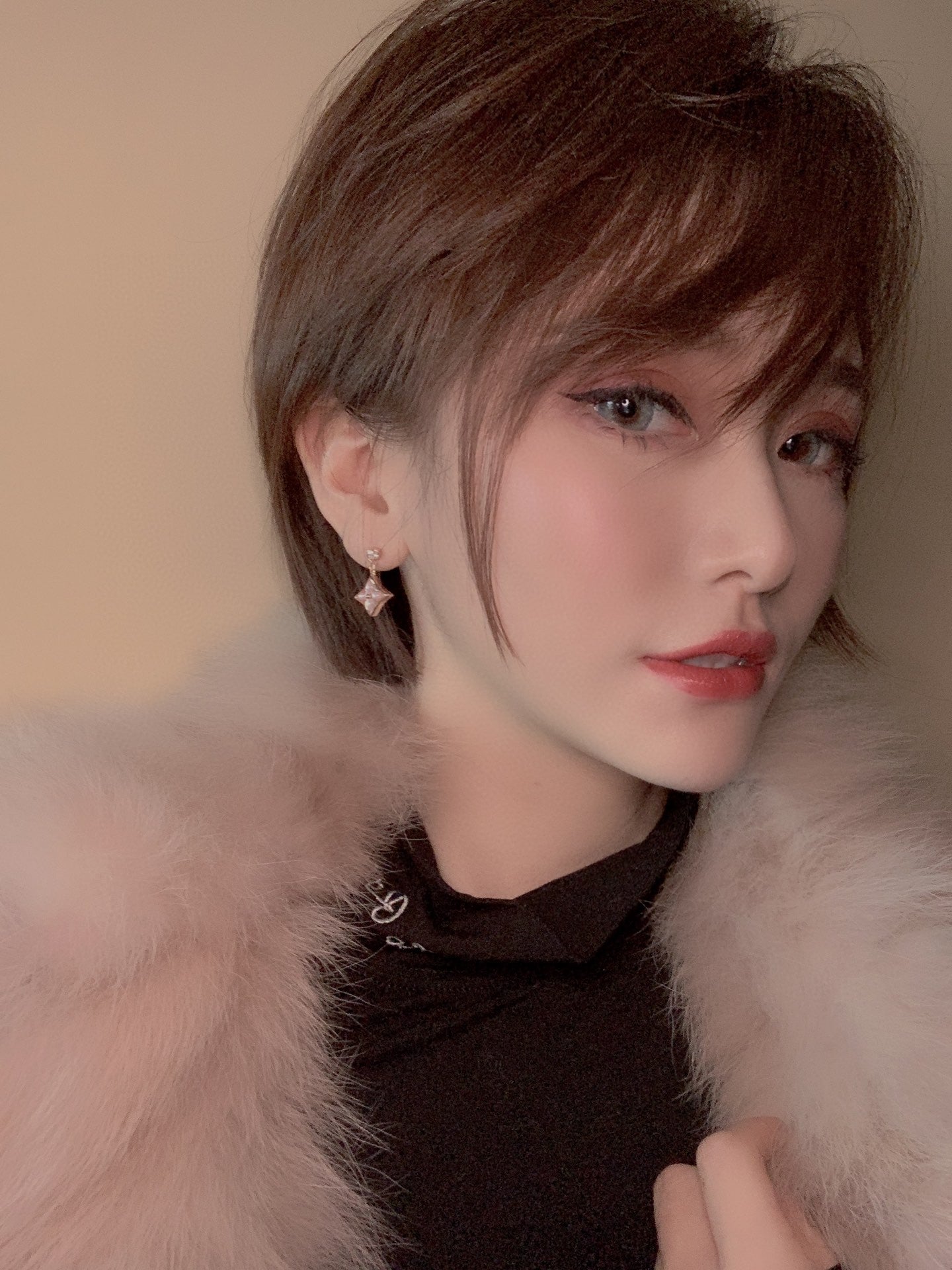 [Okajuri Jewelry]DOUBLE STAR PINK GOLD MOP DROP EARRINGS