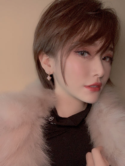 [Okajuri Jewelry]DOUBLE STAR PINK GOLD MOP DROP EARRINGS
