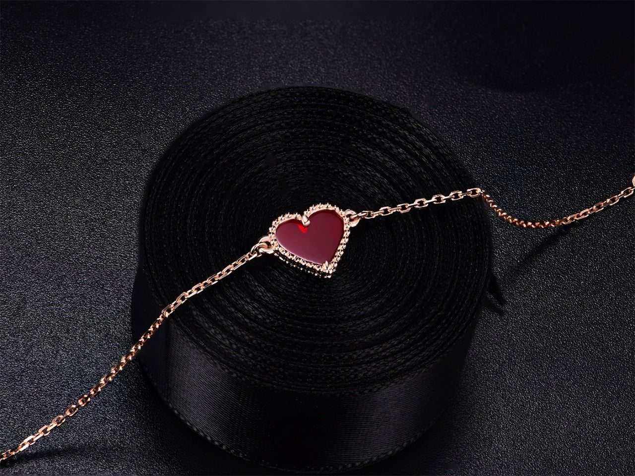 [Okajuri Jewelry]HEART CARNELIAN PINK GOLD BRACELET