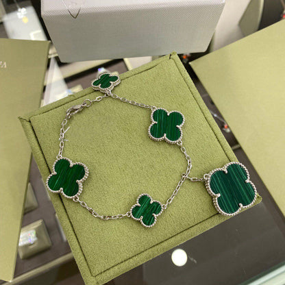 [Okajuri Jewelry]CLOVER 5 MOTIFS SIVLER MALACHITE BRACELET