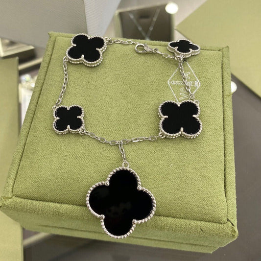 [Okajuri Jewelry]CLOVER 5 MOTIFS SIVLER ONYX BRACELET