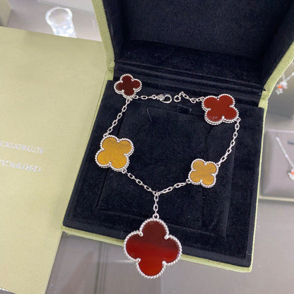 [Okajuri Jewelry]CLOVER 5 MOTIFS SIVLER CARNELIAN TIGER EYE BRACELET