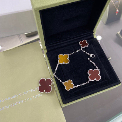 [Okajuri Jewelry]CLOVER 5 MOTIFS SIVLER CARNELIAN TIGER EYE BRACELET