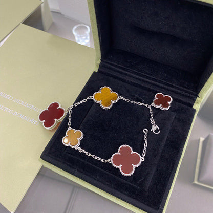 [Okajuri Jewelry]CLOVER 5 MOTIFS SIVLER CARNELIAN TIGER EYE BRACELET