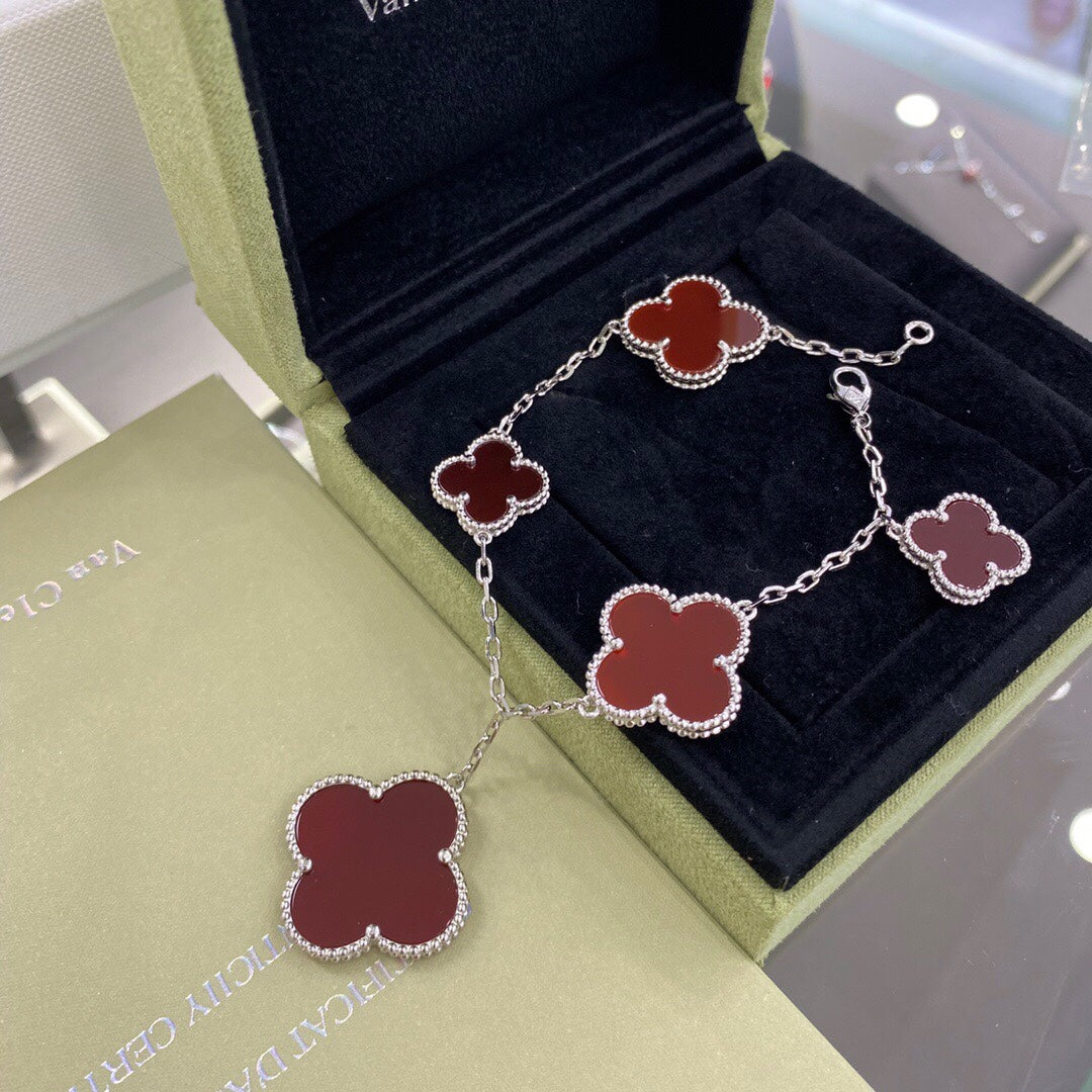 [Okajuri Jewelry]CLOVER 5 MOTIFS SIVLER CARNELIAN BRACELET