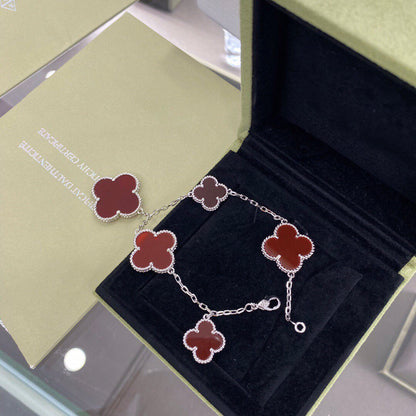 [Okajuri Jewelry]CLOVER 5 MOTIFS SIVLER CARNELIAN BRACELET