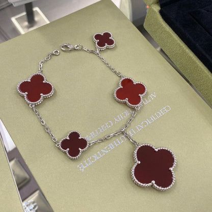 [Okajuri Jewelry]CLOVER 5 MOTIFS SIVLER CARNELIAN BRACELET