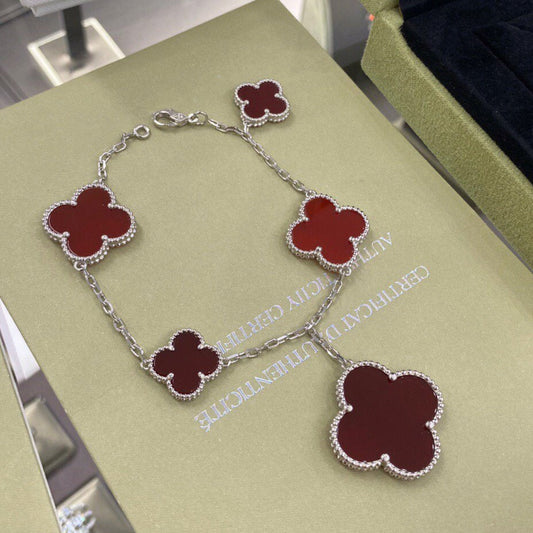 [Okajuri Jewelry]CLOVER 5 MOTIFS SIVLER CARNELIAN BRACELET
