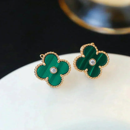 [Okajuri Jewelry]CLOVER MEDIUM 1 MOTIFS MALACHITE DIAMOND EARRINGS