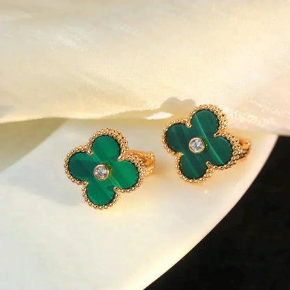 [Okajuri Jewelry]CLOVER MEDIUM 1 MOTIFS MALACHITE DIAMOND EARRINGS