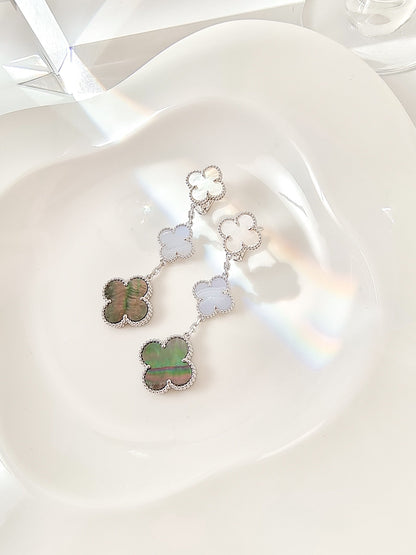 [Okajuri Jewelry]CLOVER 3 MOTIFS CHALCEDONY DARK MOP SILVER EARRINGS