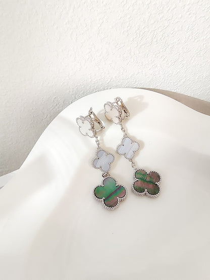[Okajuri Jewelry]CLOVER 3 MOTIFS CHALCEDONY DARK MOP SILVER EARRINGS
