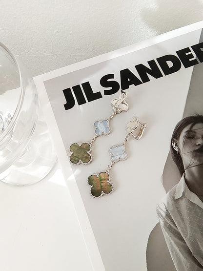 [Okajuri Jewelry]CLOVER 3 MOTIFS CHALCEDONY DARK MOP SILVER EARRINGS