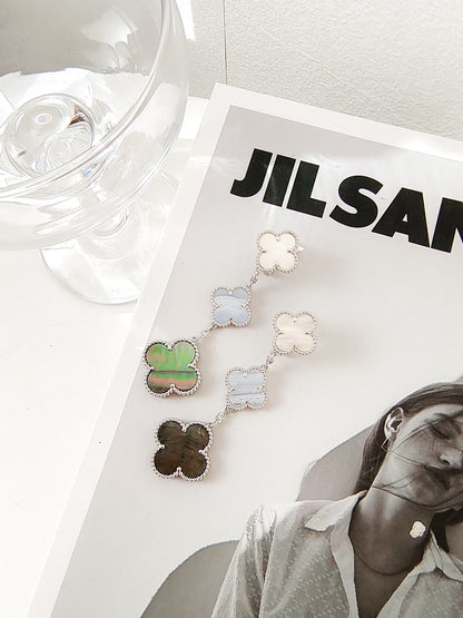 [Okajuri Jewelry]CLOVER 3 MOTIFS CHALCEDONY DARK MOP SILVER EARRINGS