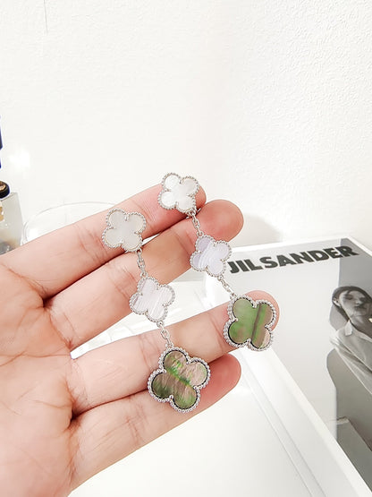 [Okajuri Jewelry]CLOVER 3 MOTIFS CHALCEDONY DARK MOP SILVER EARRINGS