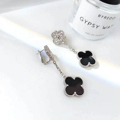 [Okajuri Jewelry]CLOVER 2 MOTIFS  DIAMOND ONYX EARRINGS SILVER