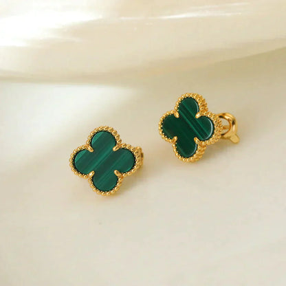 [Okajuri Jewelry]CLOVER MEDIUM 1 MOTIFS MALACHITE  EARRINGS