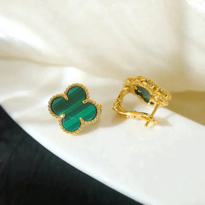 [Okajuri Jewelry]CLOVER MEDIUM 1 MOTIFS MALACHITE  EARRINGS