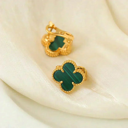 [Okajuri Jewelry]CLOVER MEDIUM 1 MOTIFS MALACHITE  EARRINGS