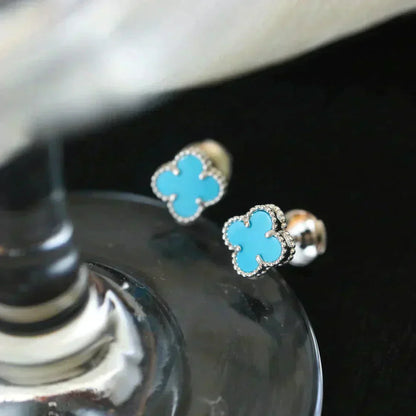 [Okajuri Jewelry]CLOVER MINI 9.5MM ONYX STUD EARRINGS SILVER