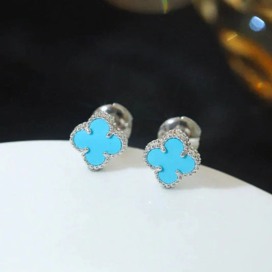 [Okajuri Jewelry]CLOVER MINI 9.5MM ONYX STUD EARRINGS SILVER
