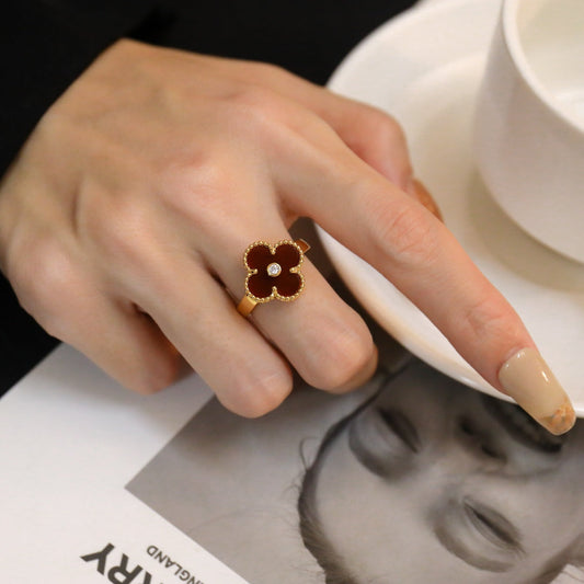 [Okajuri Jewelry]CLOVER CARNELIAN RING ROSE GOLD DIAMOND