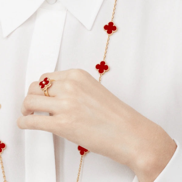 [Okajuri Jewelry]CLOVER CARNELIAN RING ROSE GOLD DIAMOND