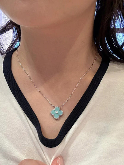 [Okajuri Jewelry]CLOVER 1 DIAMOND LIGHT BLUE SILVER NECKLACE