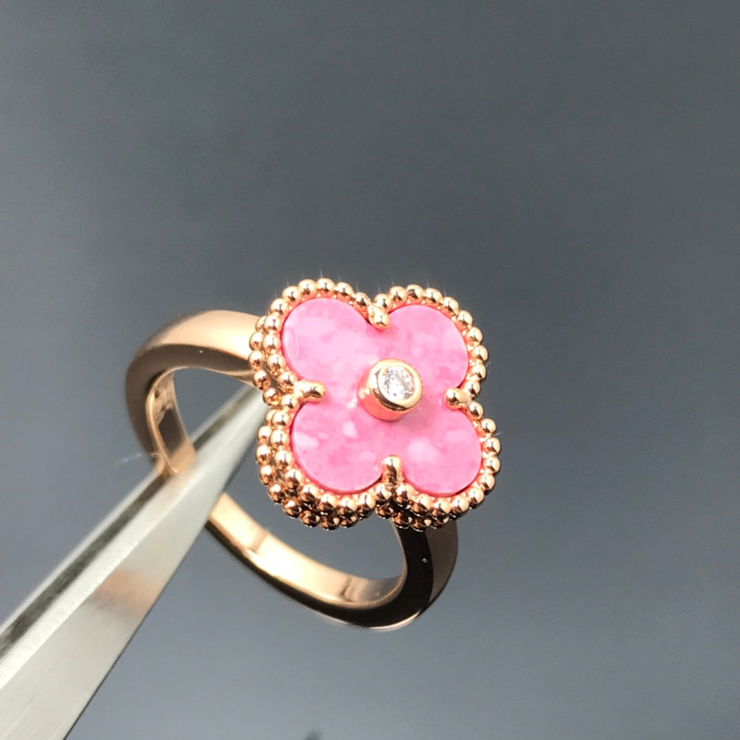 [Okajuri Jewelry]CLOVER RHODONITE ROSE GOLD RING