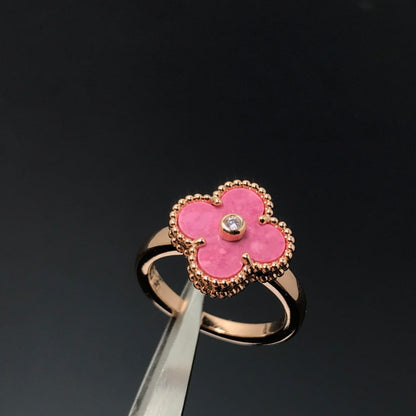 [Okajuri Jewelry]CLOVER RHODONITE ROSE GOLD RING