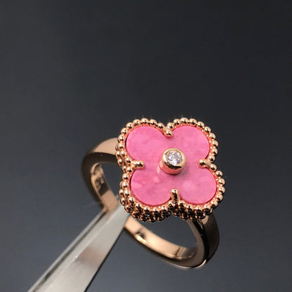 [Okajuri Jewelry]CLOVER RHODONITE ROSE GOLD RING
