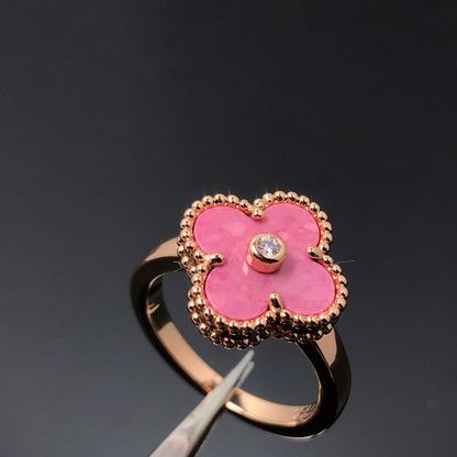 [Okajuri Jewelry]CLOVER RHODONITE ROSE GOLD RING