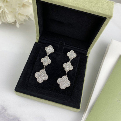 [Okajuri Jewelry]CLOVER 3 MOTIF DIAMOND SILVER DROP EARRINGS