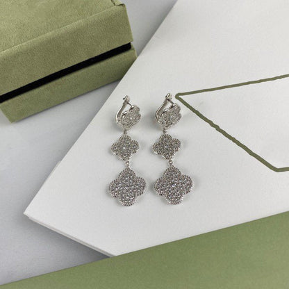 [Okajuri Jewelry]CLOVER 3 MOTIF DIAMOND SILVER DROP EARRINGS