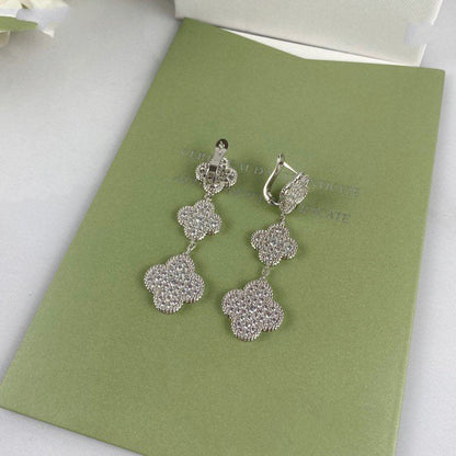 [Okajuri Jewelry]CLOVER 3 MOTIF DIAMOND SILVER DROP EARRINGS
