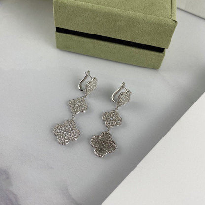 [Okajuri Jewelry]CLOVER 3 MOTIF DIAMOND SILVER DROP EARRINGS