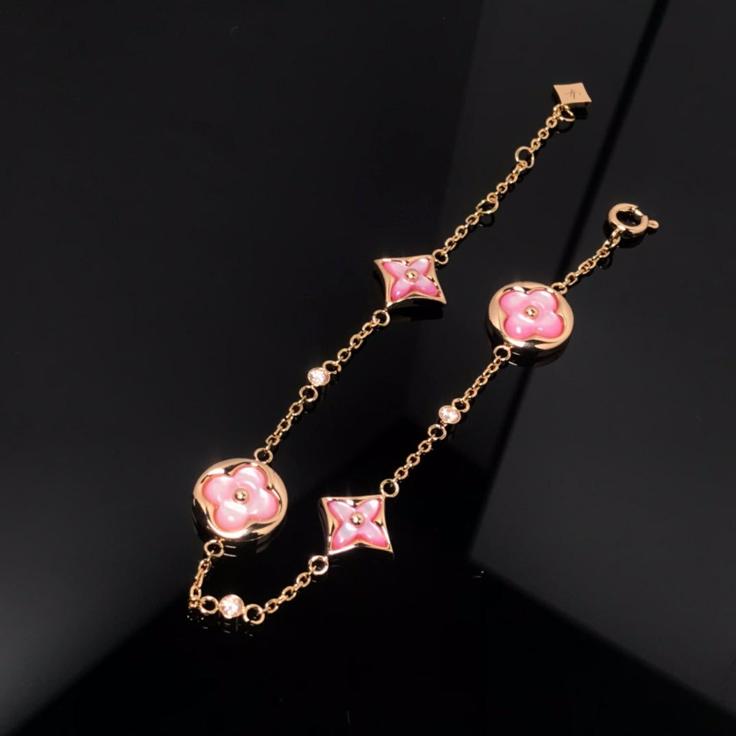 [Okajuri Jewelry]STAR AND SUN 4 MOTIF PINK MOP PINK GOLD BRACELET