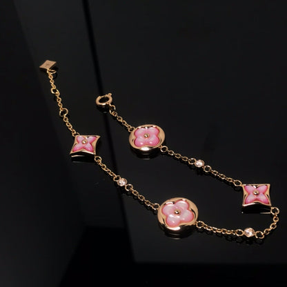 [Okajuri Jewelry]STAR AND SUN 4 MOTIF PINK MOP PINK GOLD BRACELET