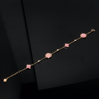 [Okajuri Jewelry]STAR AND SUN 4 MOTIF PINK MOP PINK GOLD BRACELET