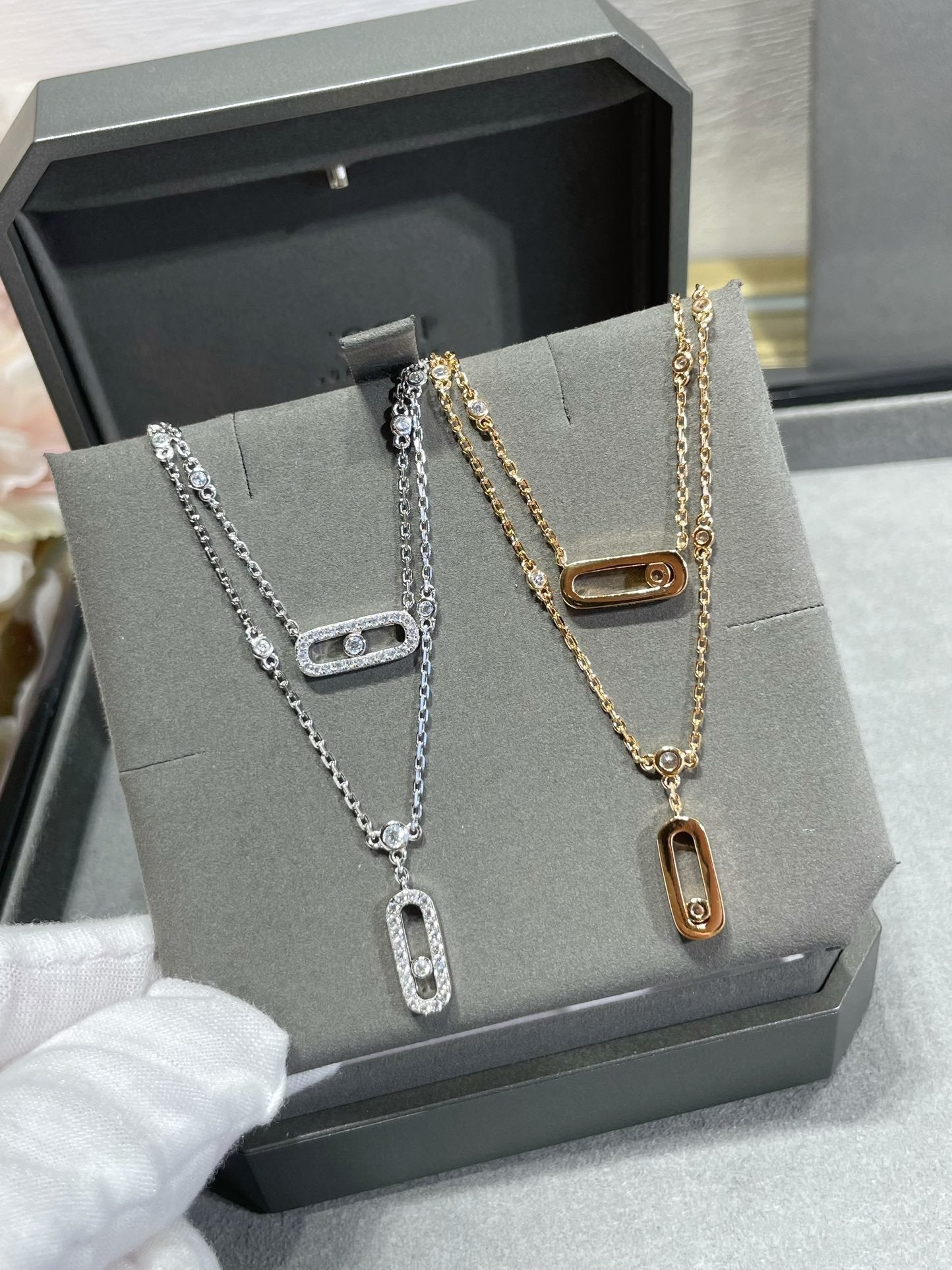 [Okajuri Jewelry]MOVE 2 ROW DIAMOND NECKLACE