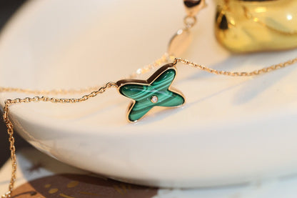 [Okajuri Jewelry]JEUX MALACHITE 1 DIAMOND PINK GOLD NECKLACE