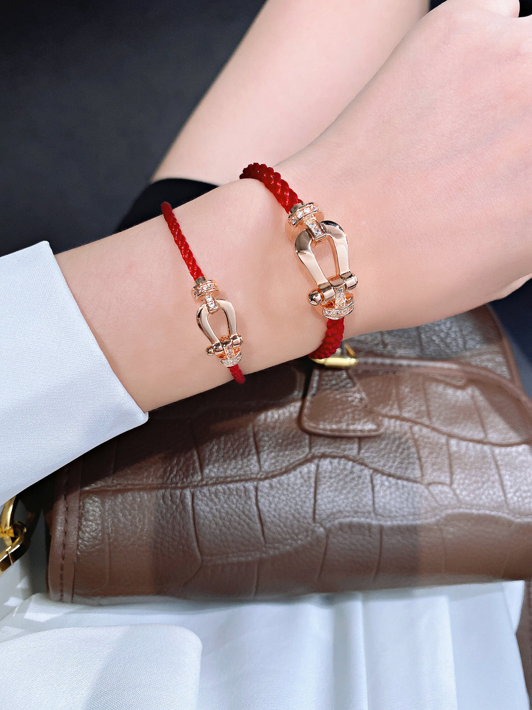 [Okajuri Jewelry]FORCE 10 HALF DIAMOND PINK GOLD RED CORDERI LARGE AND MEDIUM MODEL