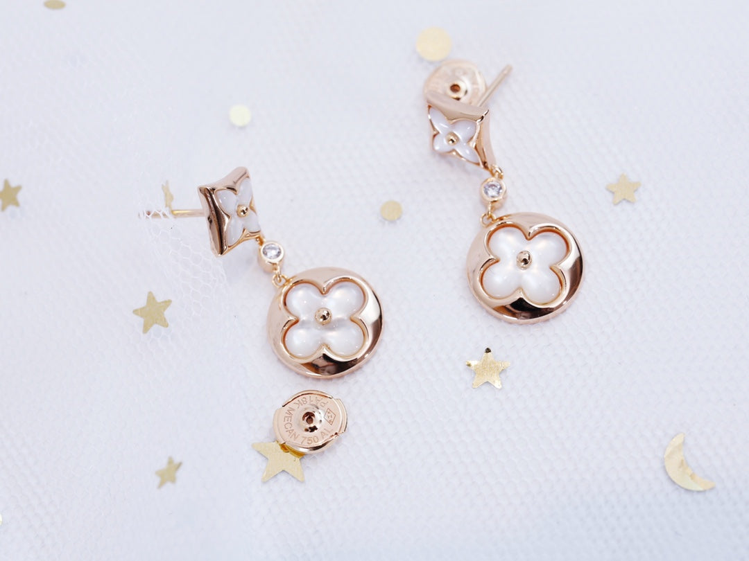 [Okajuri Jewelry]STAR AND SUN PINK GOLD MOP DROP EARRINGS