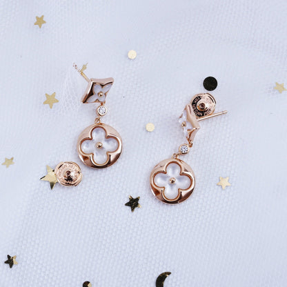 [Okajuri Jewelry]STAR AND SUN PINK GOLD MOP DROP EARRINGS