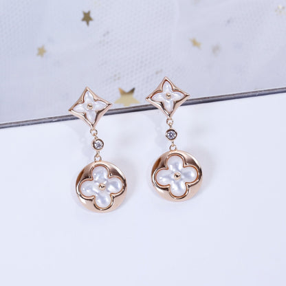 [Okajuri Jewelry]STAR AND SUN PINK GOLD MOP DROP EARRINGS