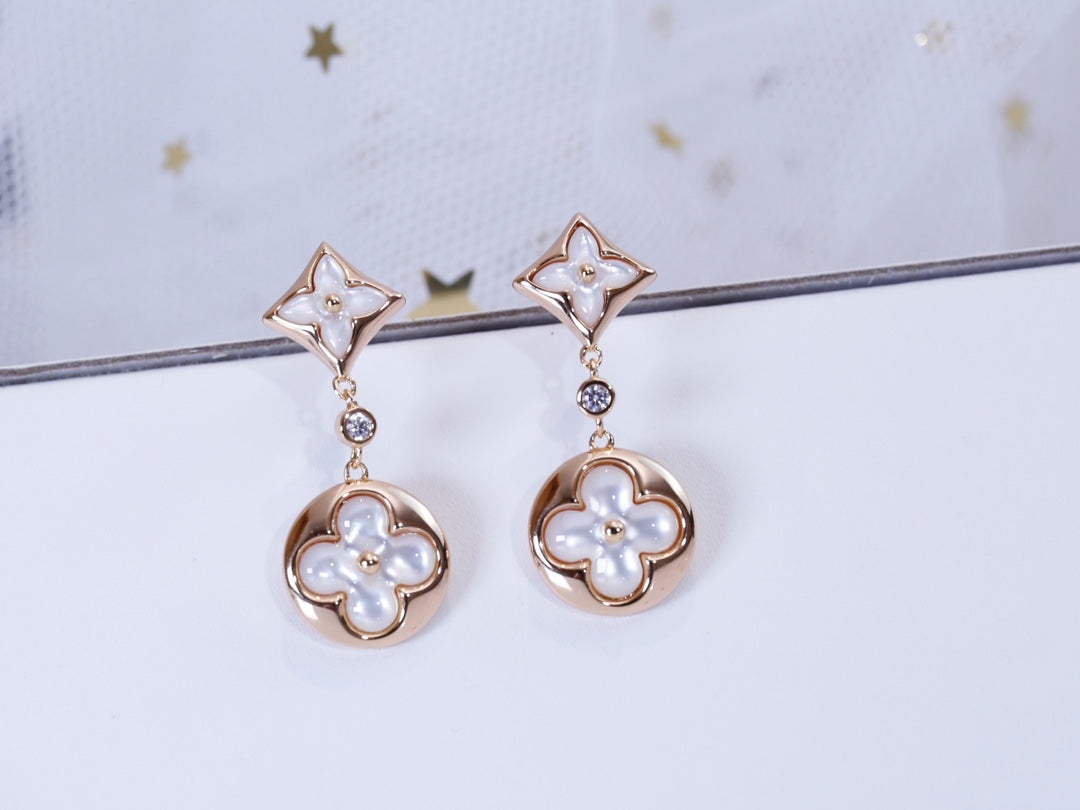 [Okajuri Jewelry]STAR AND SUN PINK GOLD MOP DROP EARRINGS