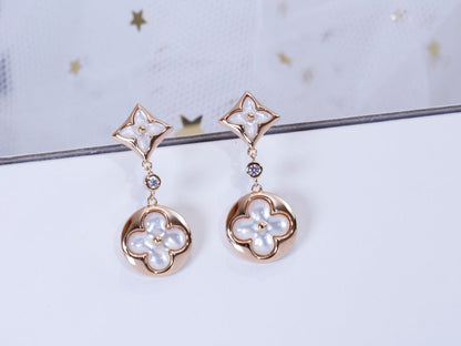 [Okajuri Jewelry]STAR AND SUN PINK GOLD MOP DROP EARRINGS
